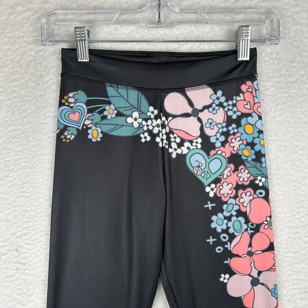Adidas NEW Girls Floral Print 7/8 Athletic Leggings Gray Multicolor Sz Large